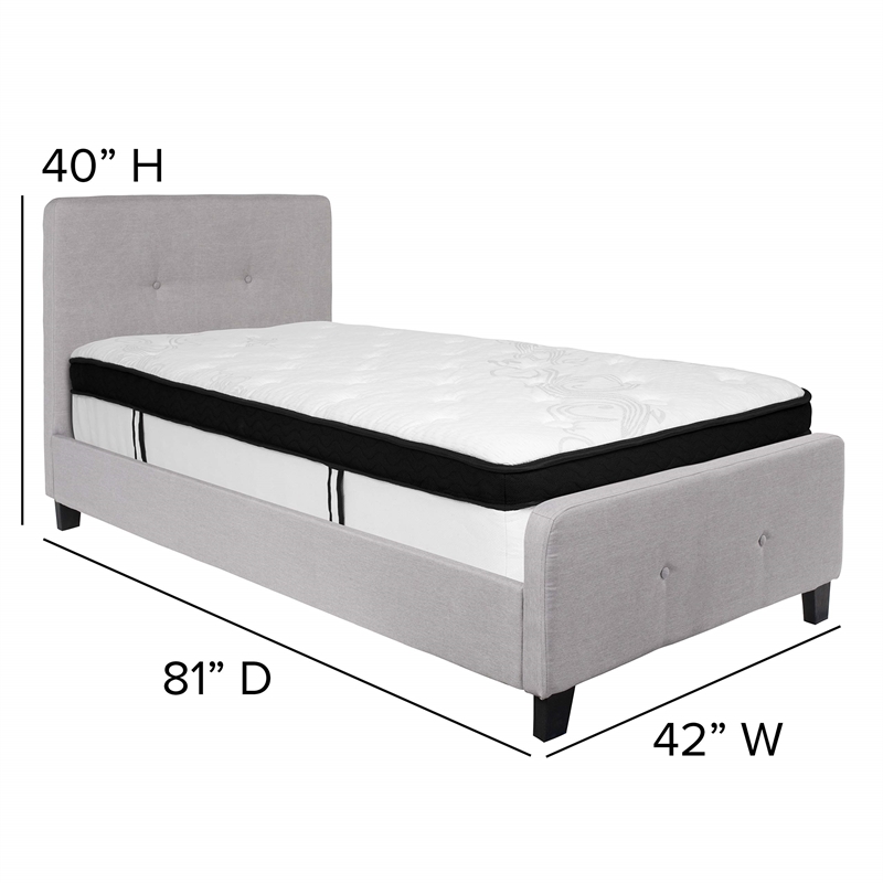 Flash Furniture Tribeca Tufted Twin Platform Bed in Light Gray