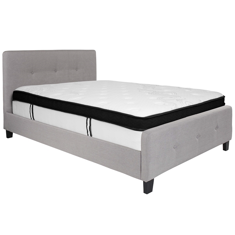 Flash Furniture Tribeca Tufted Full Platform Bed in Light Gray