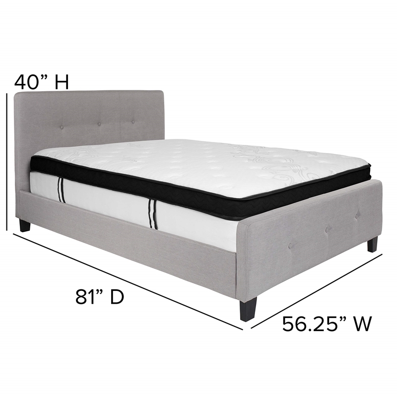 Flash Furniture Tribeca Tufted Full Platform Bed in Light Gray
