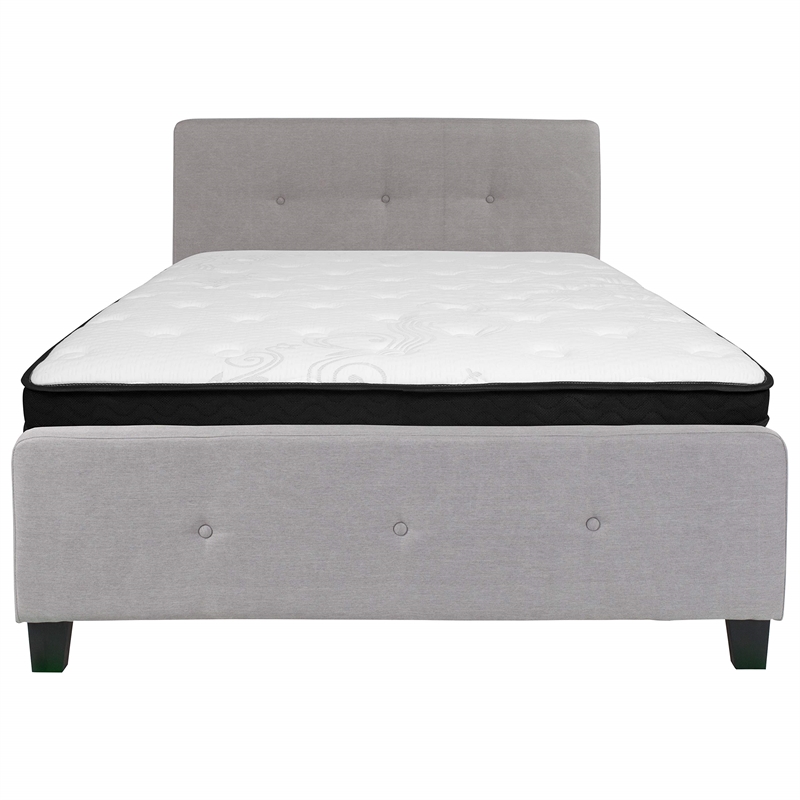Flash Furniture Tribeca Tufted Full Platform Bed in Light Gray
