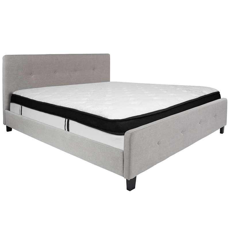 Flash Furniture Tribeca Tufted King Platform Bed in Light Gray