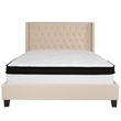 Flash Furniture Riverdale Tufted Queen Wingback Platform Bed in Beige