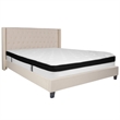 Flash Furniture Riverdale Tufted King Wingback Platform Bed in Beige