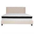 Flash Furniture Riverdale Tufted King Wingback Platform Bed in Beige