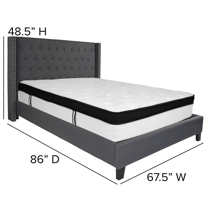 Flash Furniture Riverdale Tufted Full Wingback Platform Bed in Black