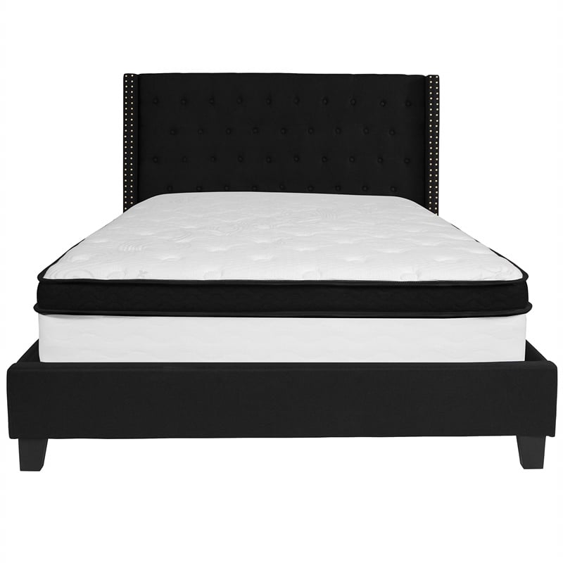 Flash Furniture Riverdale Tufted Queen Wingback Platform Bed in Black