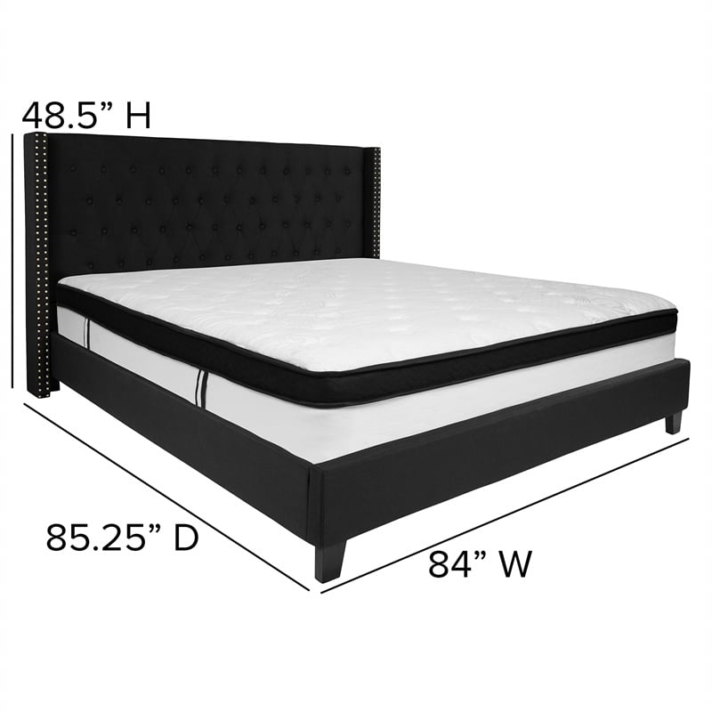 Flash Furniture Riverdale Tufted King Wingback Platform Bed in Black