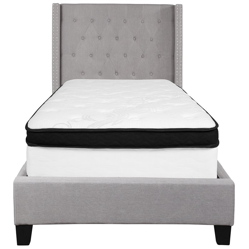 Flash Furniture Riverdale Tufted Twin Wingback Platform Bed in Gray