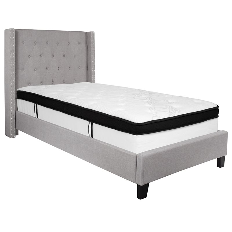 Flash Furniture Riverdale Tufted Twin Wingback Platform Bed in Gray
