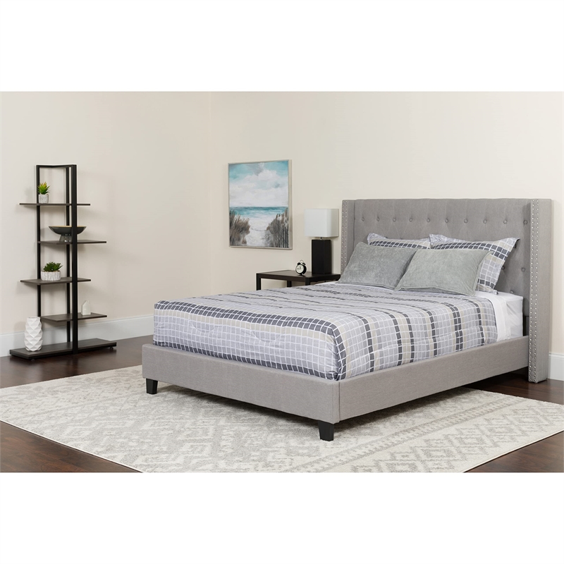Flash Furniture Riverdale Tufted Full Wingback Platform Bed in Gray