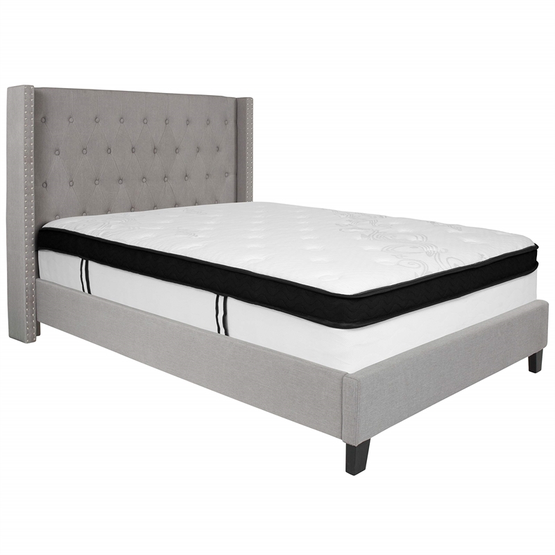Flash Furniture Riverdale Tufted Full Wingback Platform Bed in Gray