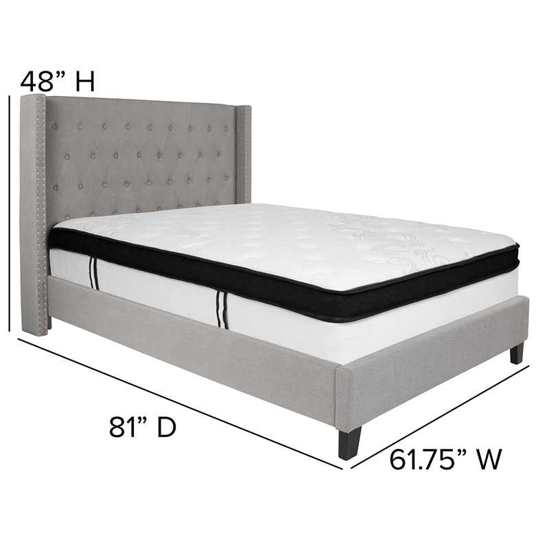 Flash Furniture Riverdale Tufted Full Wingback Platform Bed in Gray
