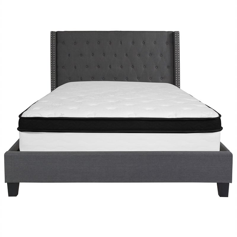 Flash Furniture Riverdale Tufted Queen Wingback Platform Bed in Gray