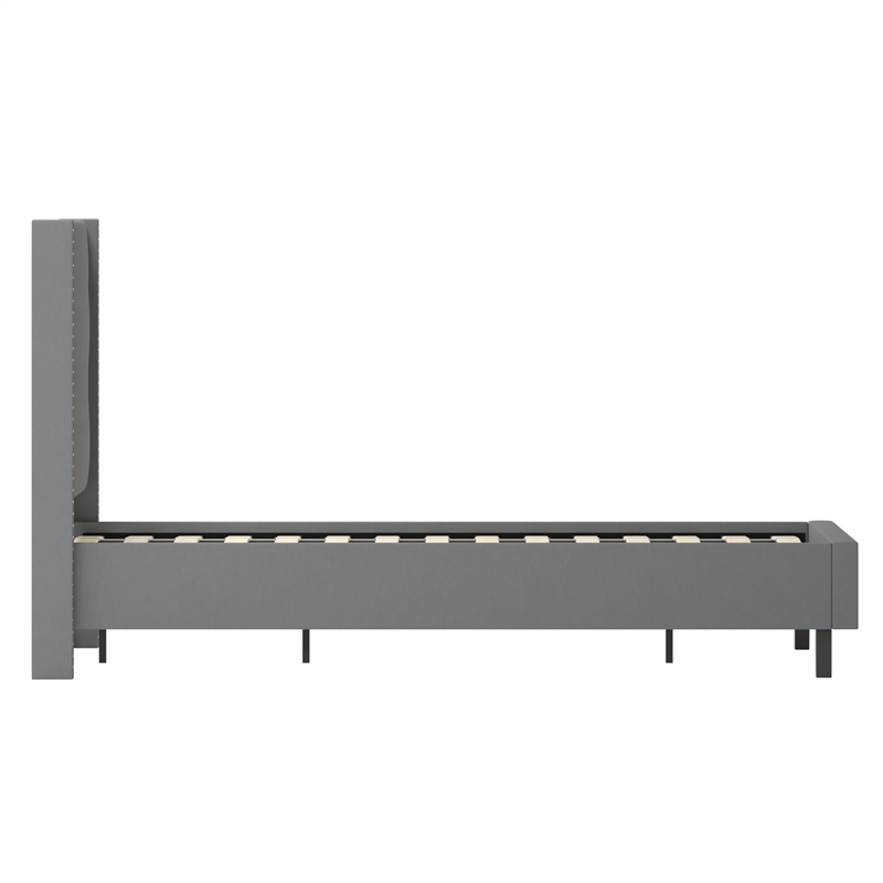 Flash Furniture Riverdale Tufted King Wingback Platform Bed in Gray