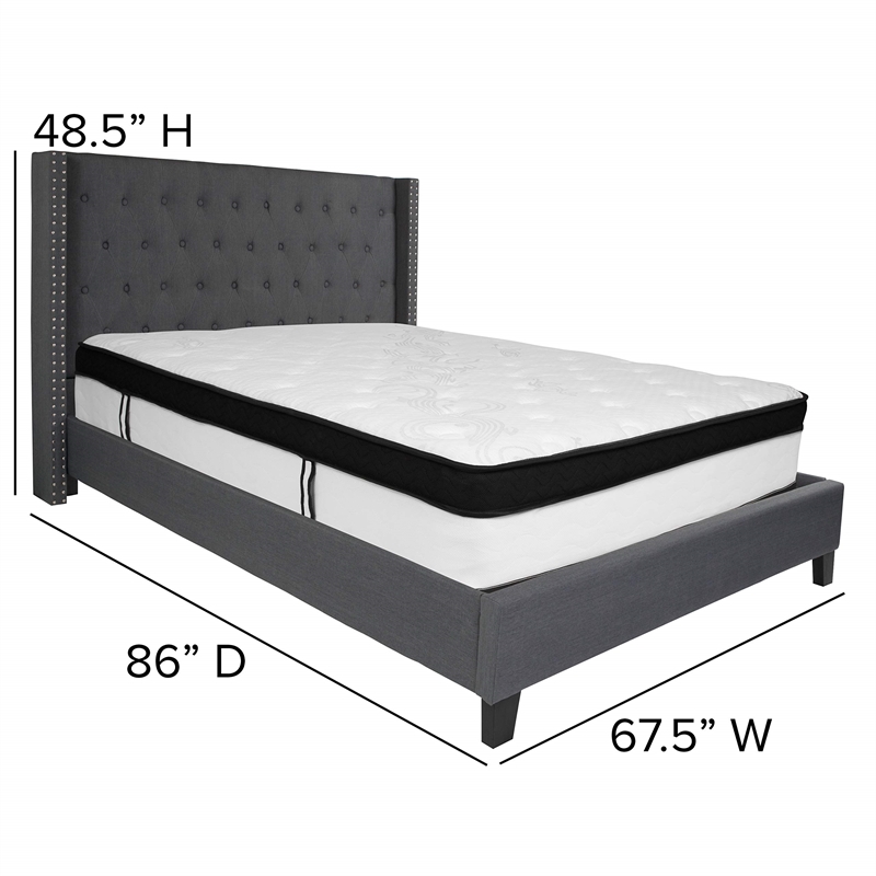 Flash Furniture Riverdale Tufted Twin Wingback Platform Bed in Gray