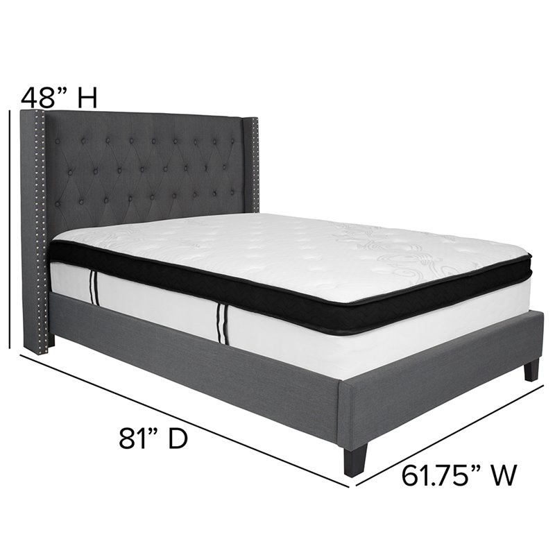 Flash Furniture Riverdale Tufted Full Wingback Platform Bed in Gray BushFurnitureCollection