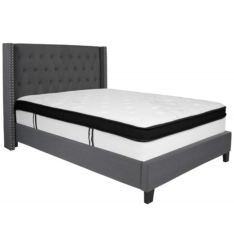 Flash Furniture Riverdale Tufted Full Wingback Platform Bed in Gray