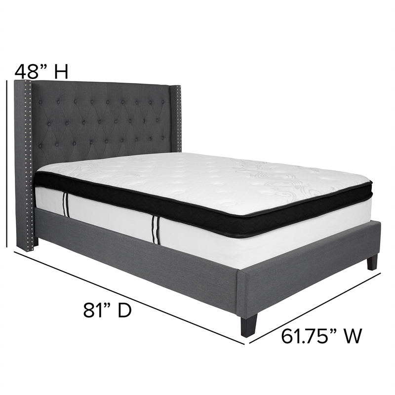 Flash Furniture Riverdale Tufted Full Wingback Platform Bed in Gray