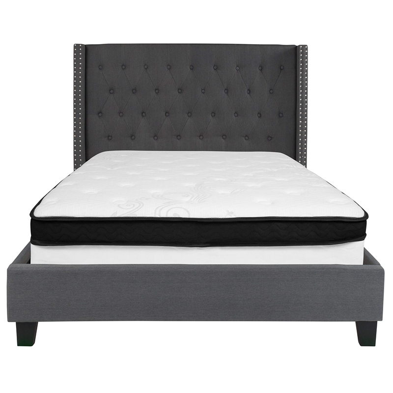 Flash Furniture Riverdale Tufted Full Wingback Platform Bed in Gray
