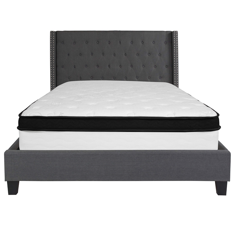 Flash Furniture Riverdale Tufted Queen Wingback Platform Bed in Gray