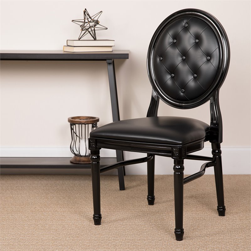 Flash Furniture Hercules King Louis Faux Leather Dining Side Chair in Black