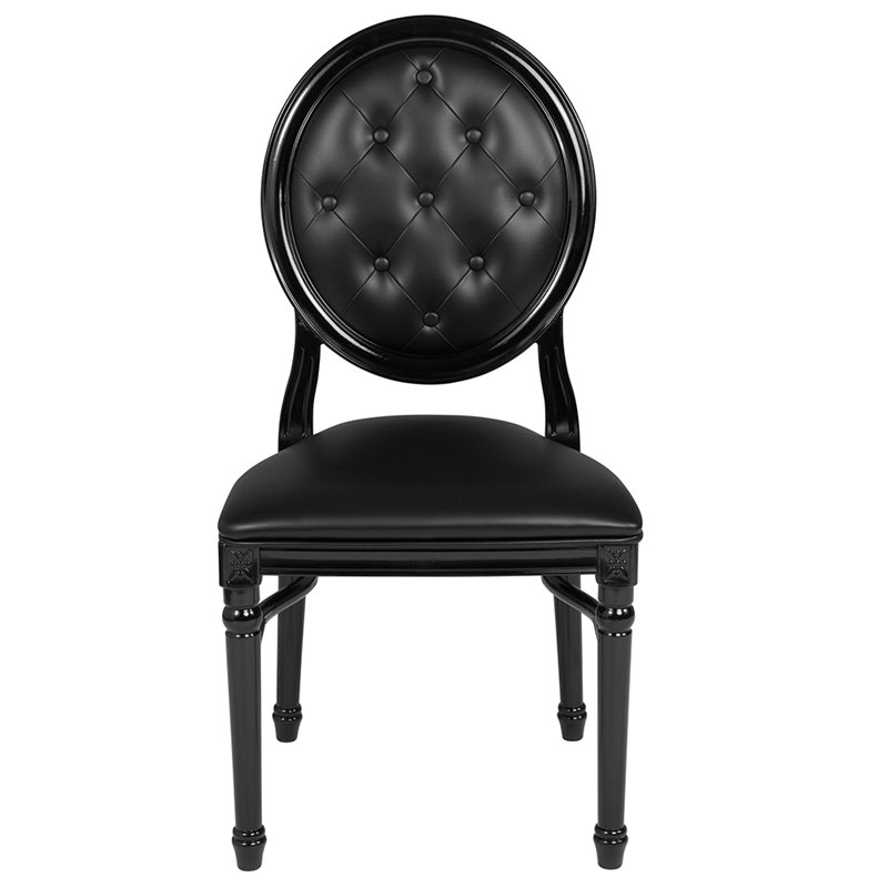 Flash Furniture Hercules King Louis Faux Leather Dining Side Chair in Black