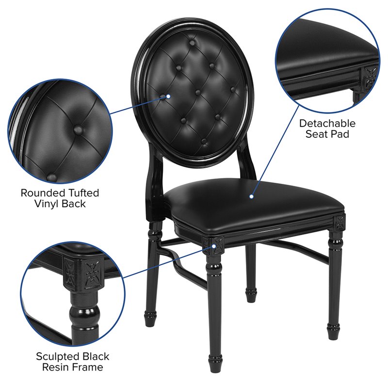Flash Furniture Hercules King Louis Faux Leather Dining Side Chair in Black