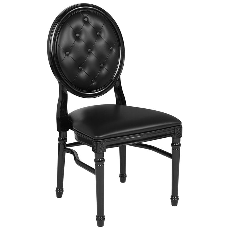Flash Furniture Hercules King Louis Faux Leather Dining Side Chair in Black