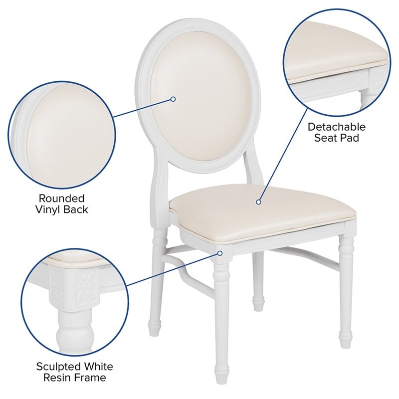 Flash Furniture Hercules King Louis Faux Leather Dining Side Chair in White