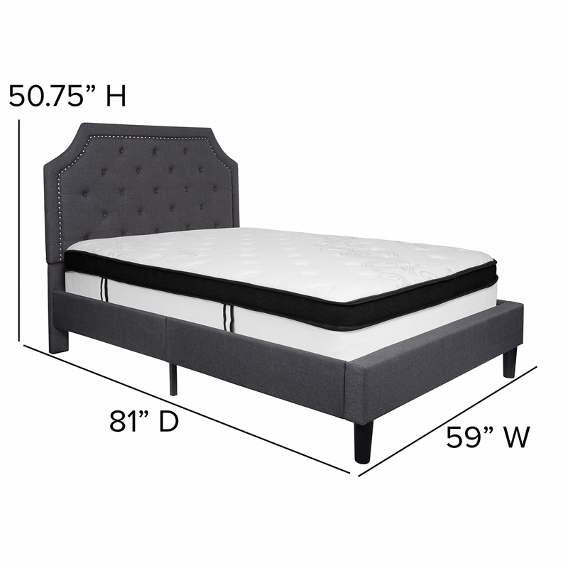 Flash Furniture Brighton Tufted Full Platform Bed in Dark Gray