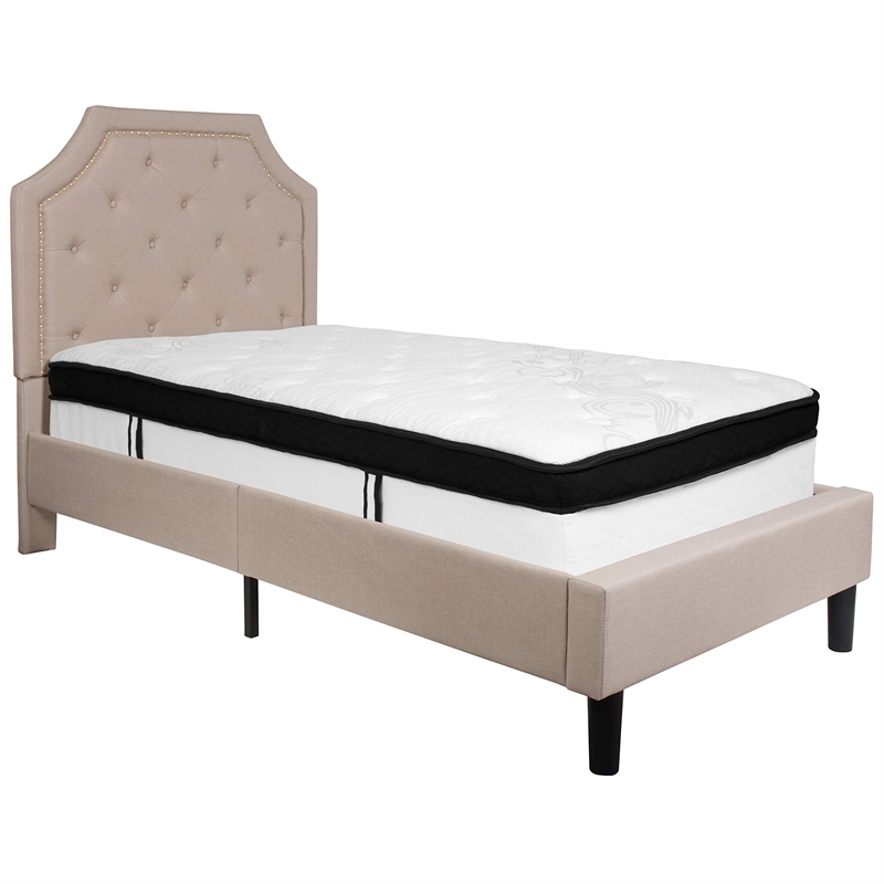 Flash Furniture Brighton Tufted Twin Platform Bed in Beige