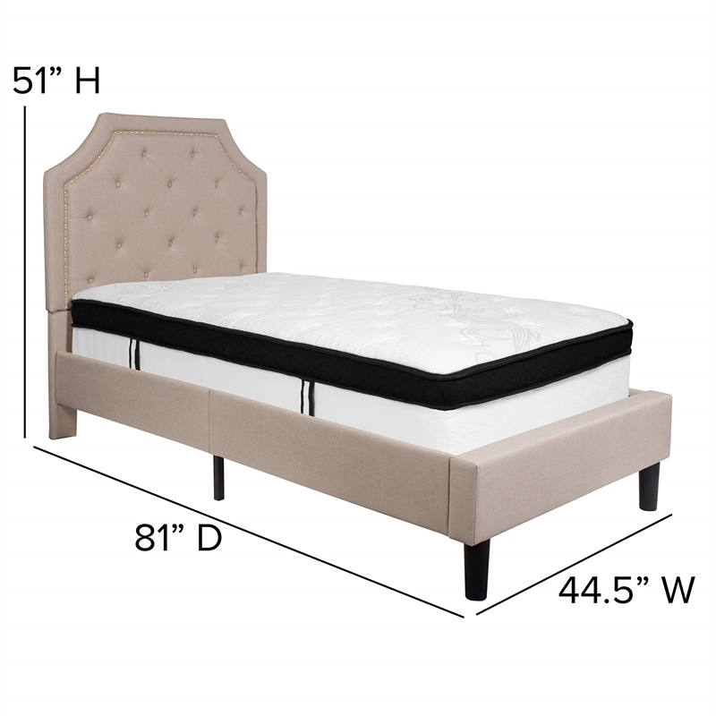 Flash Furniture Brighton Tufted Twin Platform Bed in Beige