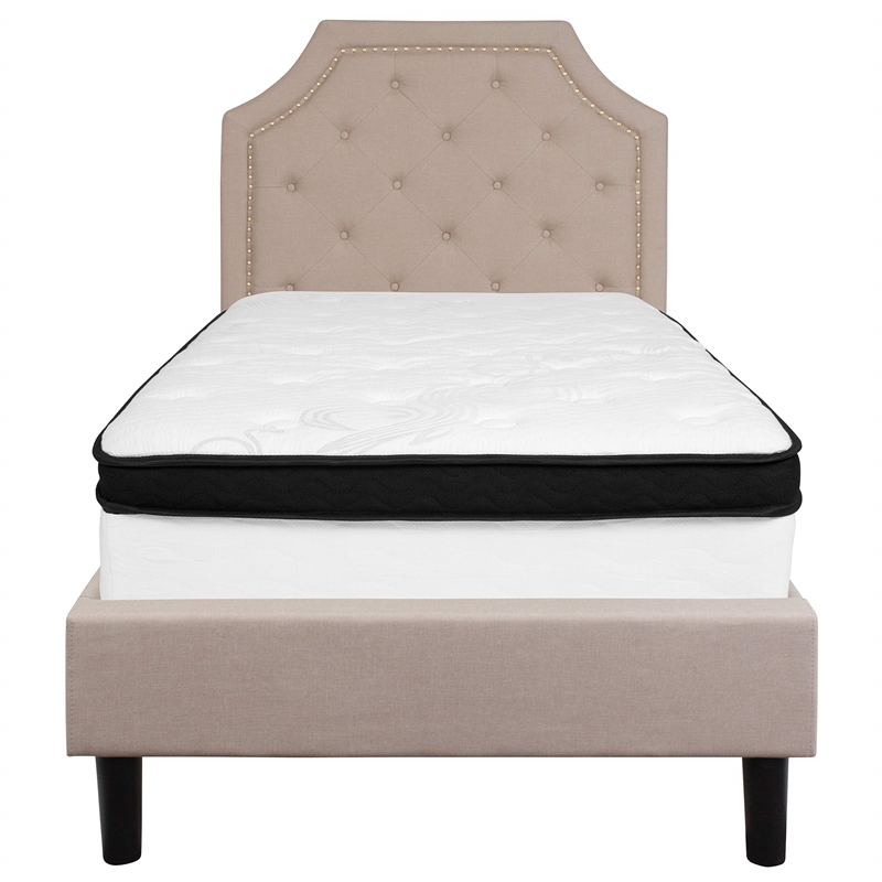 Flash Furniture Brighton Tufted Twin Platform Bed in Beige