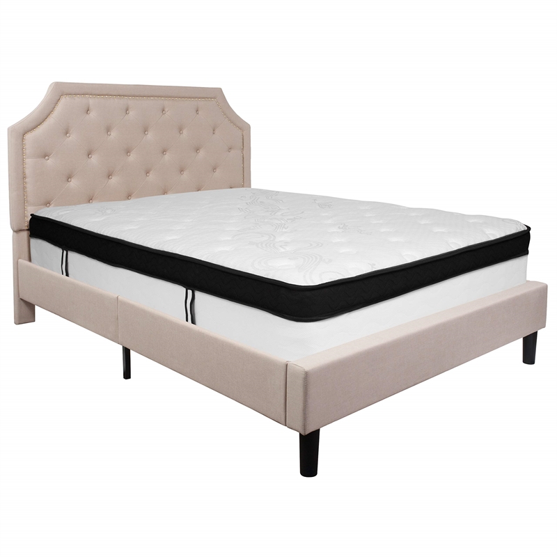 Flash Furniture Brighton Tufted Full Platform Bed in Beige