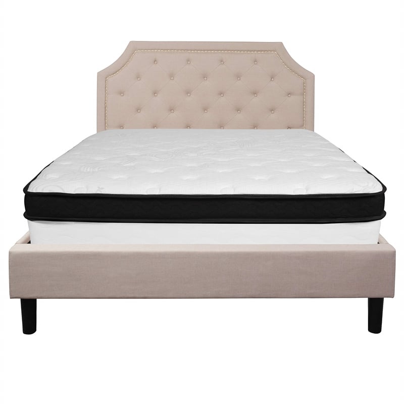 Flash Furniture Brighton Tufted Queen Platform Bed in Beige