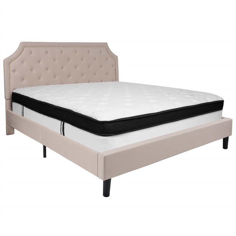 Flash Furniture Brighton Tufted King Platform Bed in Beige