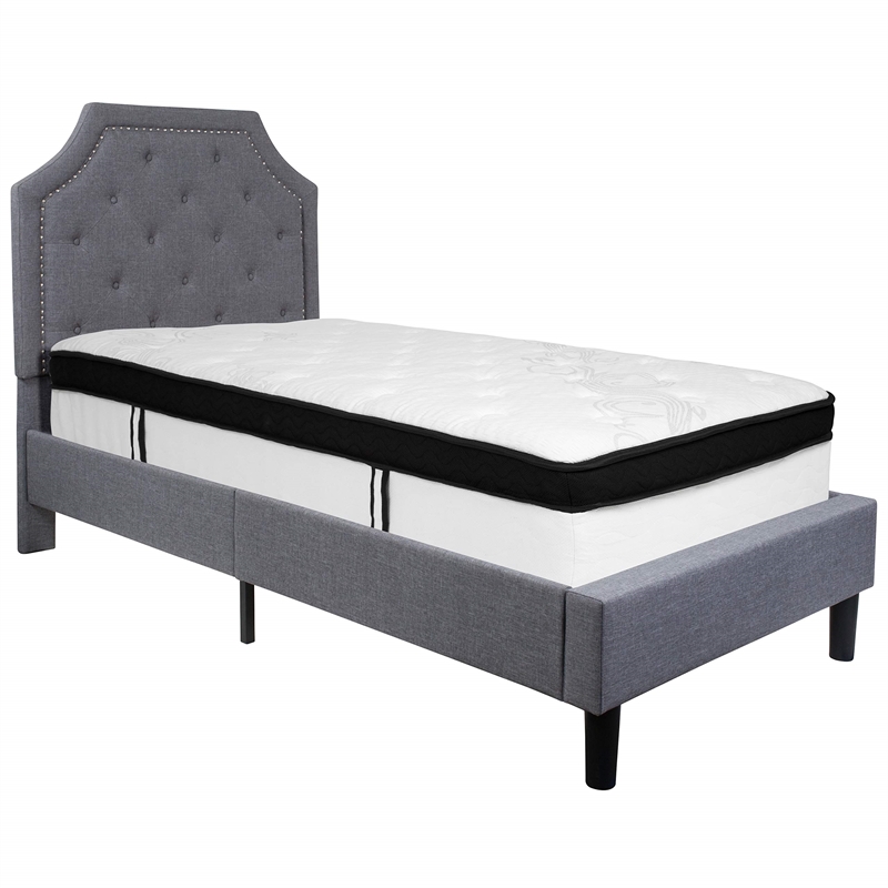 Flash Furniture Brighton Tufted Twin Platform Bed in Light Gray