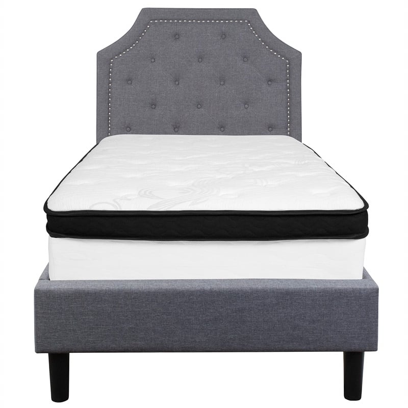 Flash Furniture Brighton Tufted Twin Platform Bed in Light Gray