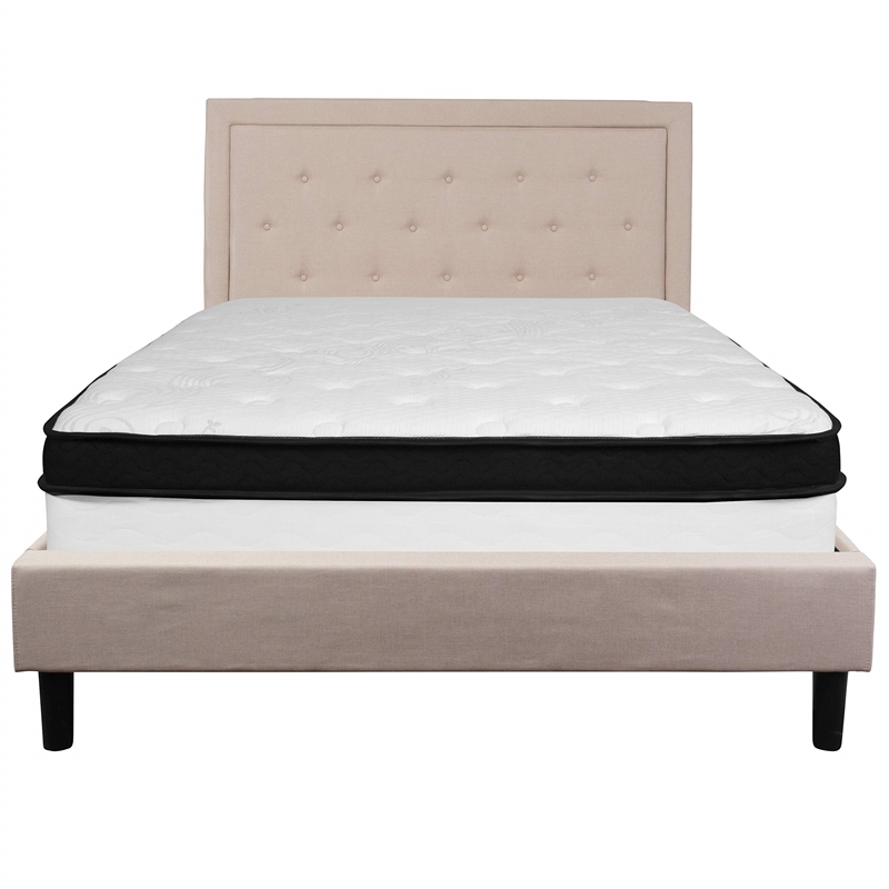 Flash Furniture Roxbury Tufted Queen Platform Bed in Beige