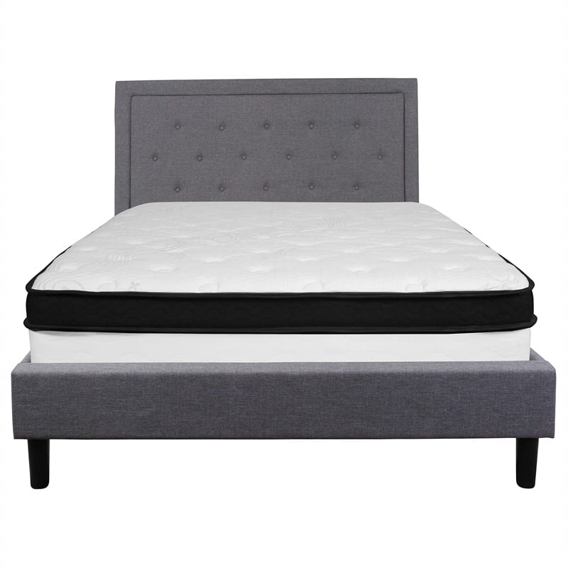 Flash Furniture Roxbury Tufted Twin Platform Bed in Light Gray