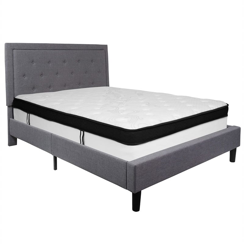 Flash Furniture Roxbury Tufted Queen Platform Bed in Light Gray
