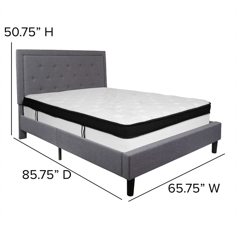 Flash Furniture Roxbury Tufted Queen Platform Bed in Light Gray