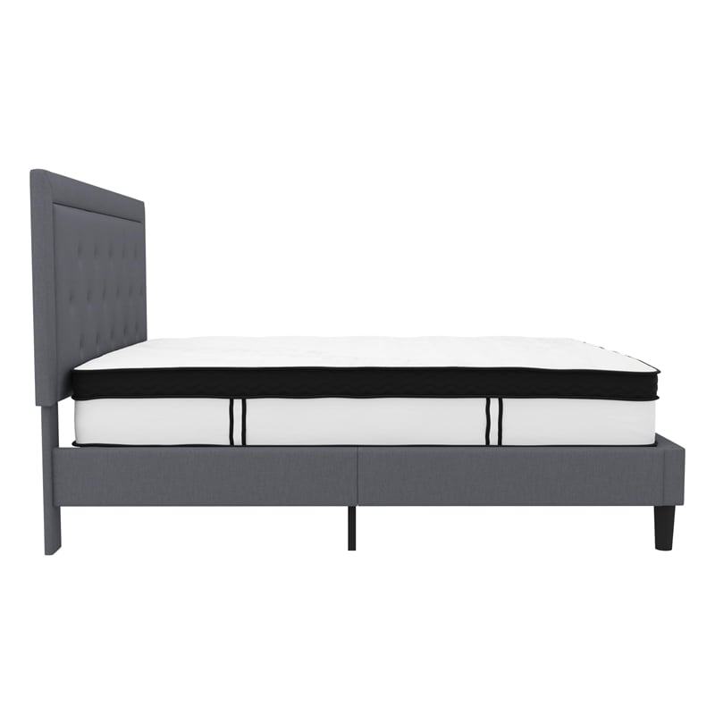 Flash Furniture Roxbury Tufted Queen Platform Bed in Light Gray
