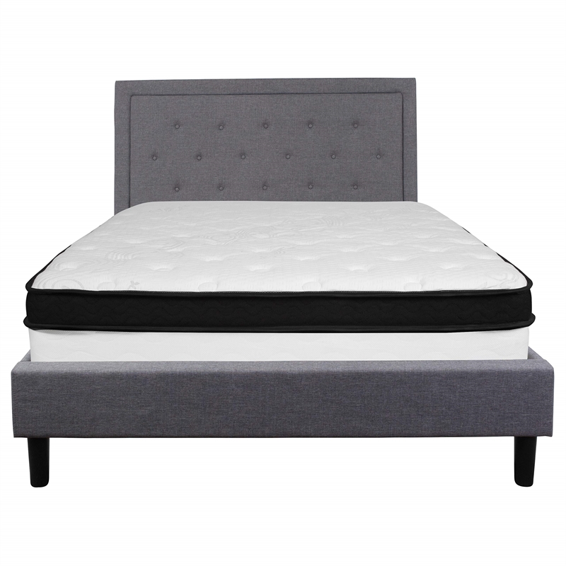 Flash Furniture Roxbury Tufted Queen Platform Bed in Light Gray