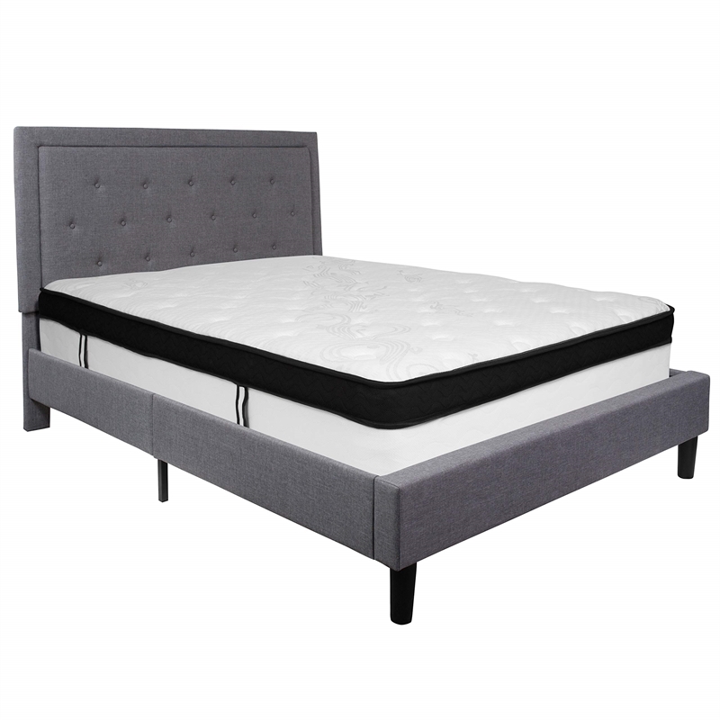 Flash Furniture Roxbury Tufted King Platform Bed in Light Gray