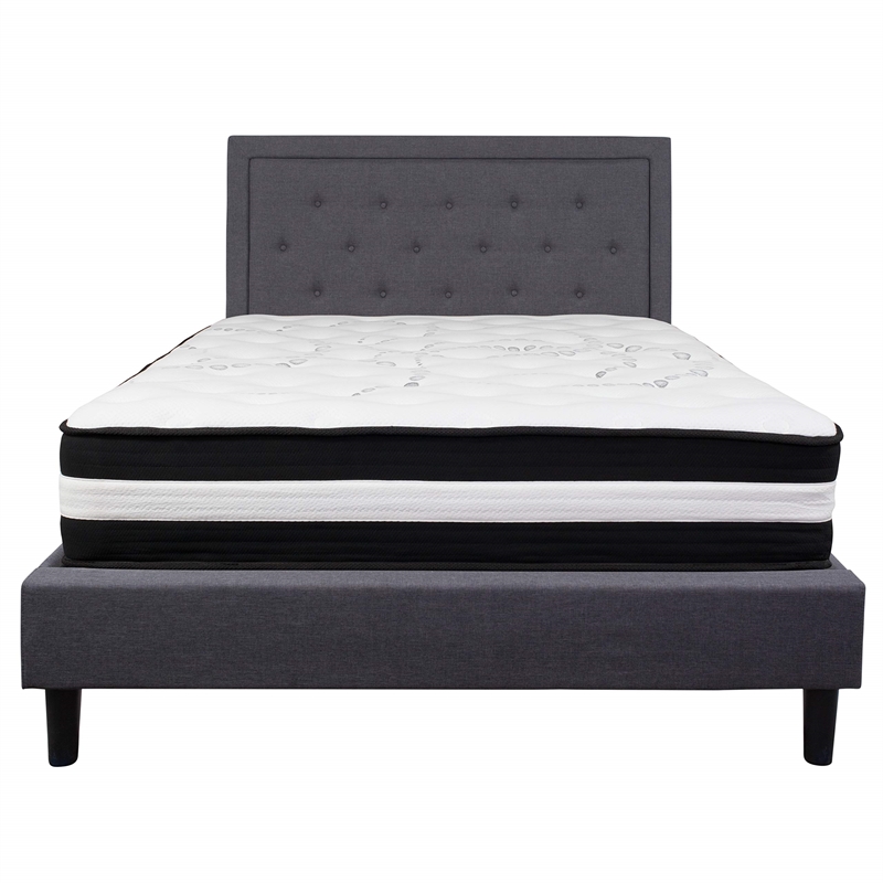 Flash Furniture Roxbury Tufted Full Platform Bed in Dark Gray