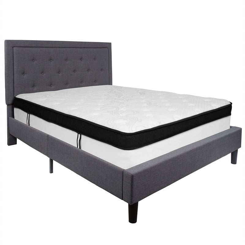 Flash Furniture Roxbury Tufted Queen Platform Bed in Dark Gray