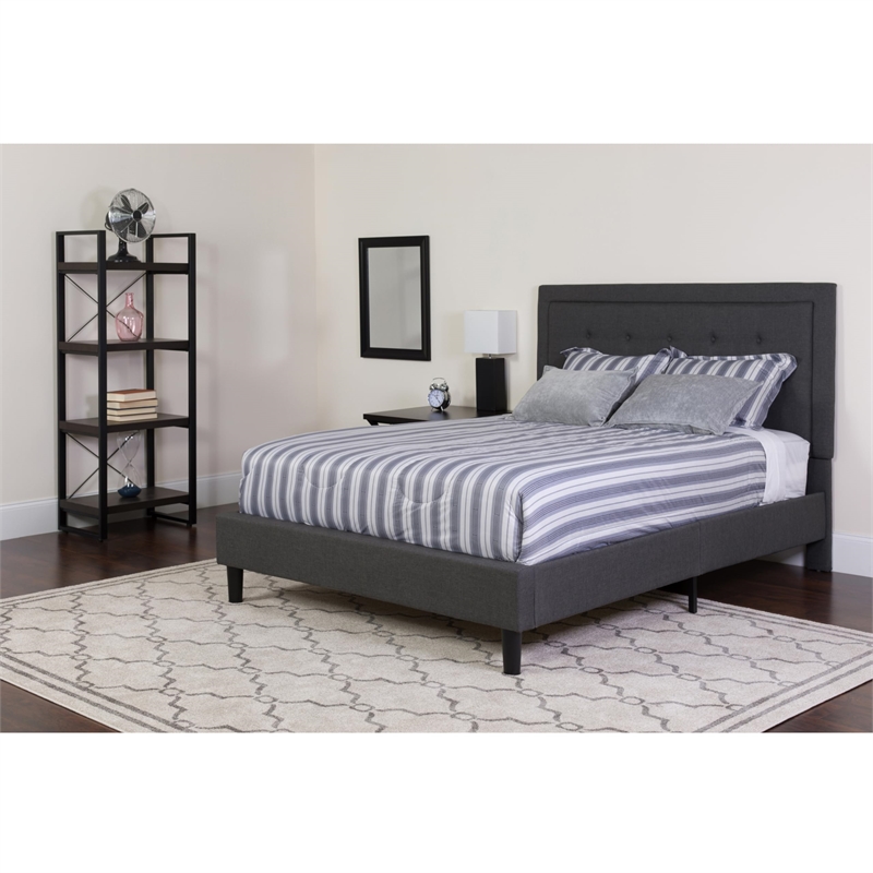 Flash Furniture Roxbury Tufted King Platform Bed in Dark Gray