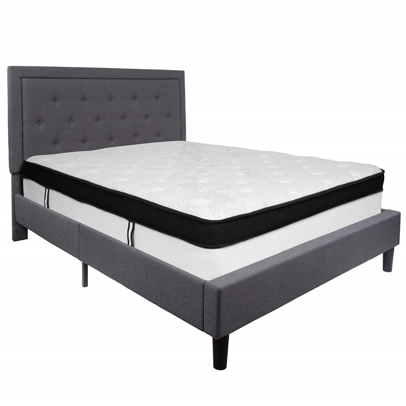 Flash Furniture Roxbury Tufted King Platform Bed in Dark Gray