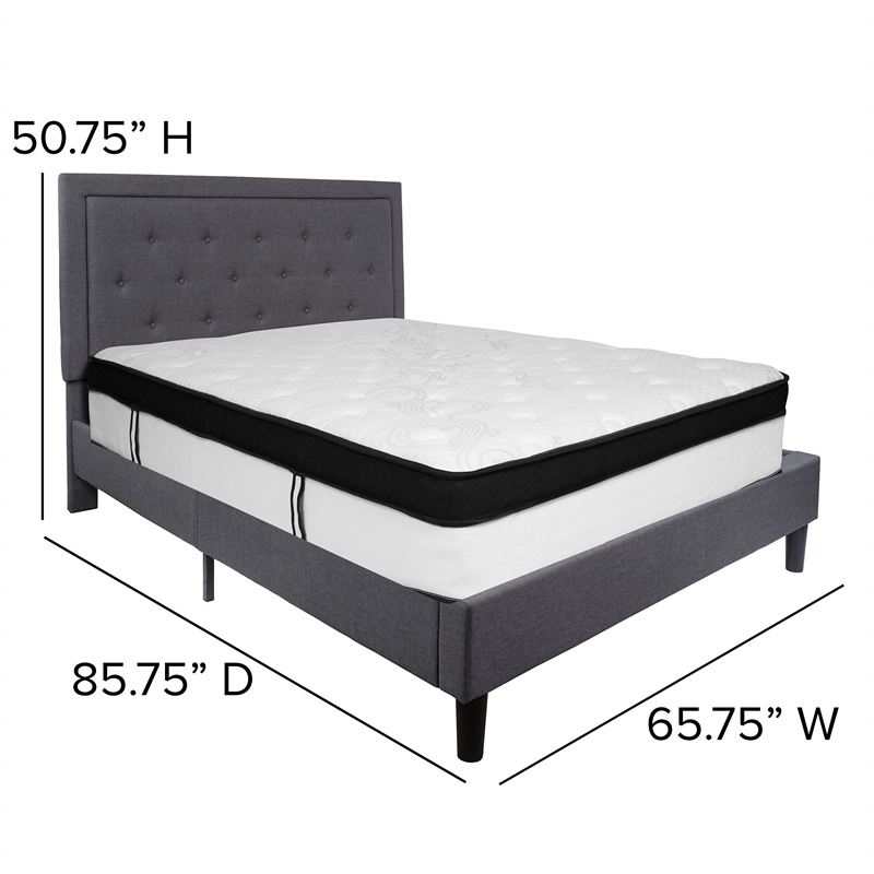 Flash Furniture Roxbury Tufted King Platform Bed in Dark Gray